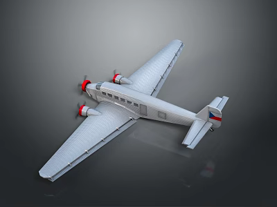 Silver Airplane Model With Two Propellers Long Wings And Red Blue Tail On Gray Background 3d model