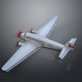 Silver Airplane Model With Two Propellers Long Wings And Red Blue Tail On Gray Background