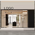 Clothing Store Exterior with Glass Window Brick Wall Mannequins Clothing Racks and Plants