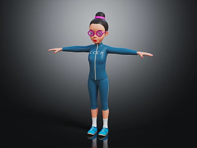 Cute 3D Character With Pink Glasses Blue Jumpsuit LOVE Lettering Arms Outstretched 3d model
