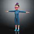 Cute 3D Character With Pink Glasses Blue Jumpsuit LOVE Lettering Arms Outstretched