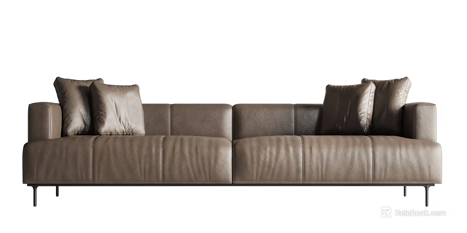 Multi Seater Leather Sofa With Plush Pillows And Modern Design 3d model