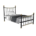 Stylish Single Bed with Black Metal Frame Gold Accents White Pillow and Bed Linen