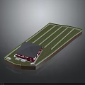 3D Farm Layout With Red Building Green Planting Fields And Boundary