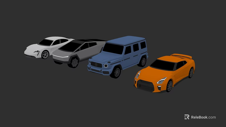 Various Types of Cars Including Sedan SUV and Sports Car in White Gray Blue Orange 3d model 