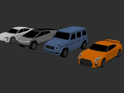 Various Types of Cars Including Sedan SUV and Sports Car in White Gray Blue Orange 3d model
