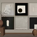 Minimalist Abstract Paintings Wall Decor With Clay Pots Twigs And Sculpture Accents