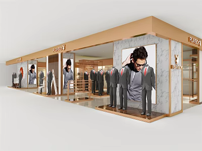 Fashion Clothing Store Interior With Suits Mannequins Display Racks And Marble Decor 3d model