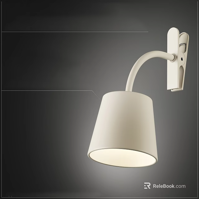 Modern White Wall Lamp With Curved Arm And Cylindrical Shade Design 3d model 