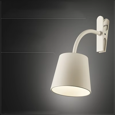 Modern White Wall Lamp With Curved Arm And Cylindrical Shade Design 3d model