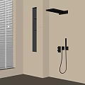 Sleek Black Modern Shower Head In Minimalist Bathroom Interior With Handheld Shower And Control Panel