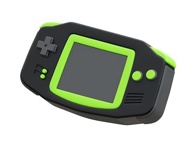 Black and Green Handheld Game Console With Screen Cross Shaped Button And Circular Buttons 3d model