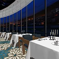 Starry Sky Ceiling Restaurant With Sofa Seating Dining Tables Large Windows And City Night View
