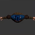 3D Fantasy Character With Blue Hair Blue Brown Long Dress Corset And Shoulder Decorations
