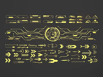 Futuristic Golden Geometric Design Elements With Lines Arrows And Shapes 3d model