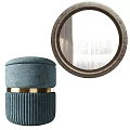 Modern Wooden Dressing Table with Black Metal Frame Round Mirror and Blue Velvet Stool
