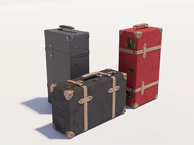 Vintage Style Luggage Set with Black Red and Dark Gray Suitcases 3d model