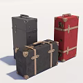 Vintage Style Luggage Set with Black Red and Dark Gray Suitcases