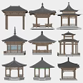 Traditional Chinese Pavilions With Various Classic Roof And Wooden Frame Designs