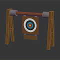 Sports Equipment Wooden Target Stand With Suspended Concentric Bullseye And Scroll Design