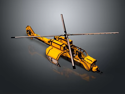Yellow Scale Helicopter Model with Detailed Rotors and Display Stand Design 3d model