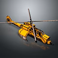 Yellow Scale Helicopter Model with Detailed Rotors and Display Stand Design