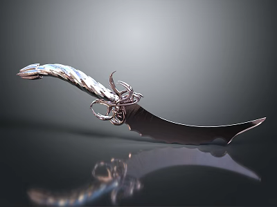 Ornate Dagger Weapon With Twisted Handle Sharp Metal Blade And Shiny Reflection 3d model