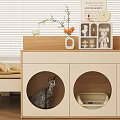 White And Wooden Entryway Side Cabinet With Cat Holes Tablet Green Plant Decor