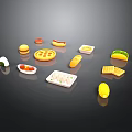 Various Assorted Food Items Including Hamburger Pizza Hot Dog Sushi And More On Black Background