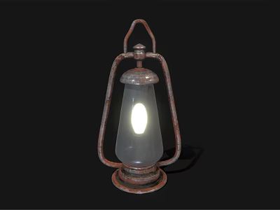 Vintage Rustic Metal Frame Glass Shade Glowing Candle Lantern Lamp for Decorative Use 3d model