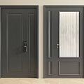 Dark Gray Interior Hinged Doors With Solid Panel And Vertical Glass Design 3d model