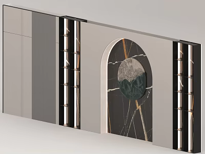 Modern Elegant Background Wall Design With Marble Arch And Green Plant Decoration 3d model