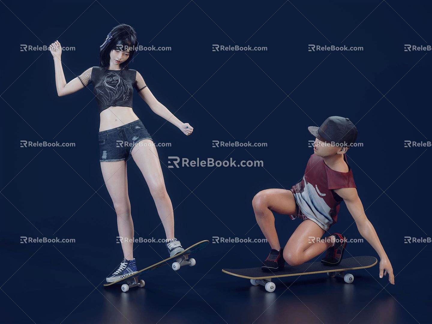 Modern Double Skateboard Single Board Skateboard Sports Fashion Skateboard Four Wheel Skateboard Skateboarding Girl Boy 3d model