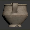 Ancient Two Handled Pottery Vessel With Cracks Base Feet And Inscriptions