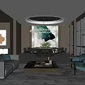 Modern Luxurious Private Box Interior With Sofa Coffee Table And Crystal Chandelier