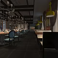 Modern Restaurant Interior Design With Pendant Lights Dining Tables And Decorative Plants