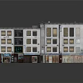 Cartoon Scene Of Multi Story Building With White Exterior Windows Ground Floor Shops And Neon Lights