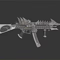 Futuristic Metallic Assault Rifle With Spiked Details And Mechanical Accents