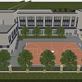 Modern Red Fire Station Exterior With Training Tower Fire Trucks And Street Trees