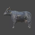 Detailed Gray Cow 3D Model Standing On Black Background With Horns