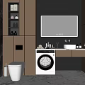 Modern Bathroom Interior Design With Toilet Washing Machine Sink Mirror And Marble Floor
