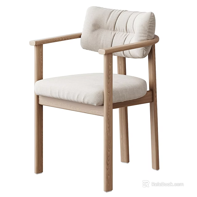 Modern Wooden Chair With Armrests Light Colored Padded Seat And Backrest 3d model 