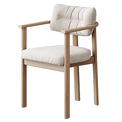 Modern Wooden Chair With Armrests Light Colored Padded Seat And Backrest 3d model