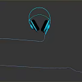 Blue Computer Headphones With Black Earpads Curved Cable And Reflection On Gray Background