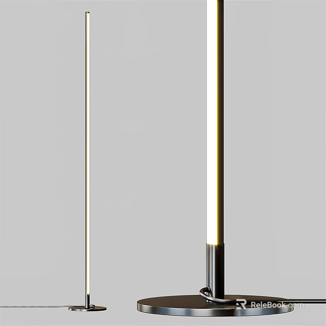 Modern Slim Floor Lamp Design With Metal Pole And LED Light Glow 3d model 