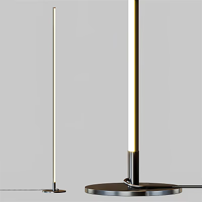 Modern Slim Floor Lamp Design With Metal Pole And LED Light Glow 3d model