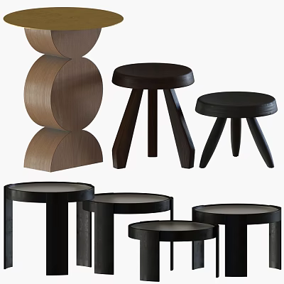 Modern Wooden And Metal Side Tables With Round Tops And Unique Leg Designs 3d model