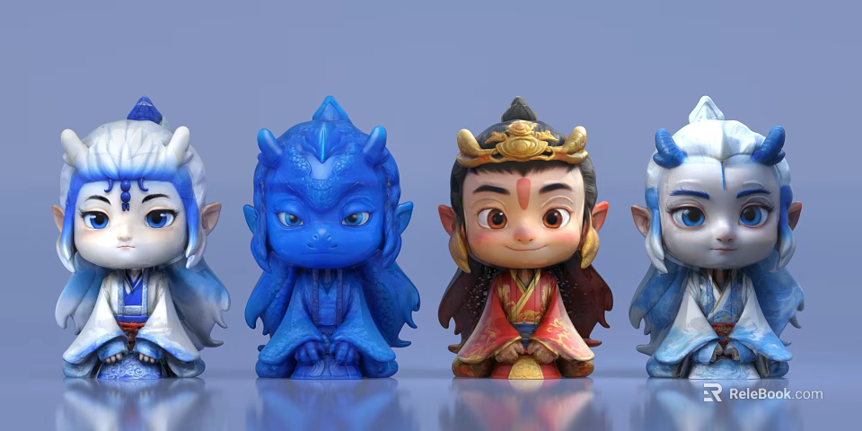 Cute Game and Movie Character Figurines With Colorful Designs And Traditional Costumes 3d model 