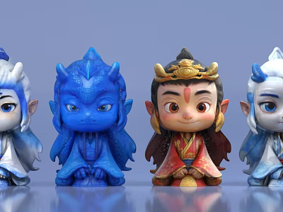Cute Game and Movie Character Figurines With Colorful Designs And Traditional Costumes 3d model
