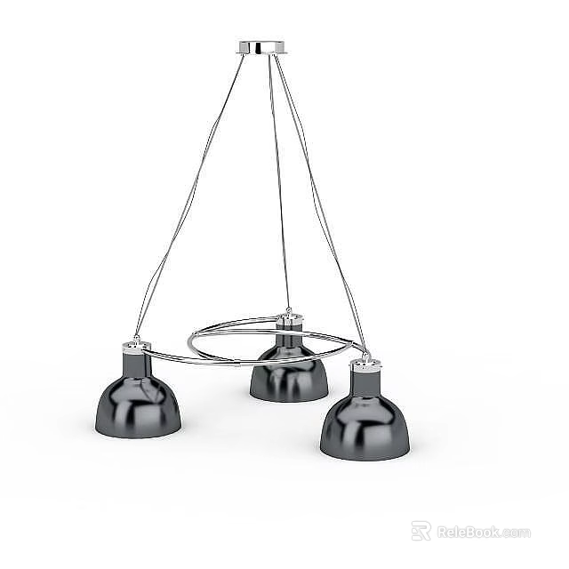 Modern Black Metal Chandelier Design With Three Hanging Lights And Circular Frame 3d model 